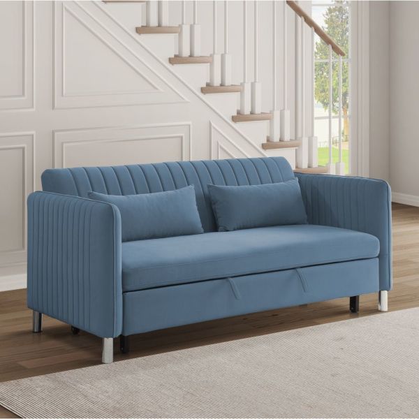 CRAN is a distinctive 3-Fold Sofa Cum Bed created for modern homes that demand both striking design and intelligent functionality. Its rich contemporary upholstery gives the sofa a warm, inviting character, while the signature vertical channel detailing across the backrest and arms creates a sophisticated handcrafted appearance. The gently curved arms frame the seating beautifully, complemented by soft matching cushions that make everyday lounging exceptionally comfortable. CRAN is designed to transform smoothly from an elegant three-seater sofa into a practical sleeping arrangement. Its three-fold conversion extends the seating sections forward, creating a generous sleeping platform without compromising the refined appearance of the sofa when closed. The upholstered front panel and neatly integrated pull-out structure maintain a clean, premium look, while the raised metal legs provide a modern finishing touch. This versatile design is ideal for living rooms, guest rooms, apartments, studio homes, serviced apartments, and hospitality interiors. At DeskSquare Furniture, CRAN is available as a completely tailor-made sofa bed. You can customize the overall size, fabric, colour, seat depth, cushioning firmness, channel pattern, arm profile, leg style, stitching, and finishing details. Every CRAN is crafted with top-notch bespoke workmanship, precision upholstery, sturdy construction, and attention to long-term comfort.